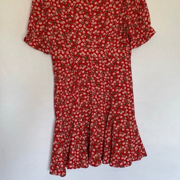 NWT Allegra K. Cherry Short Sleeve V-neck Ruffle Red Mini Dress; Size Small - Picture 6 of 7